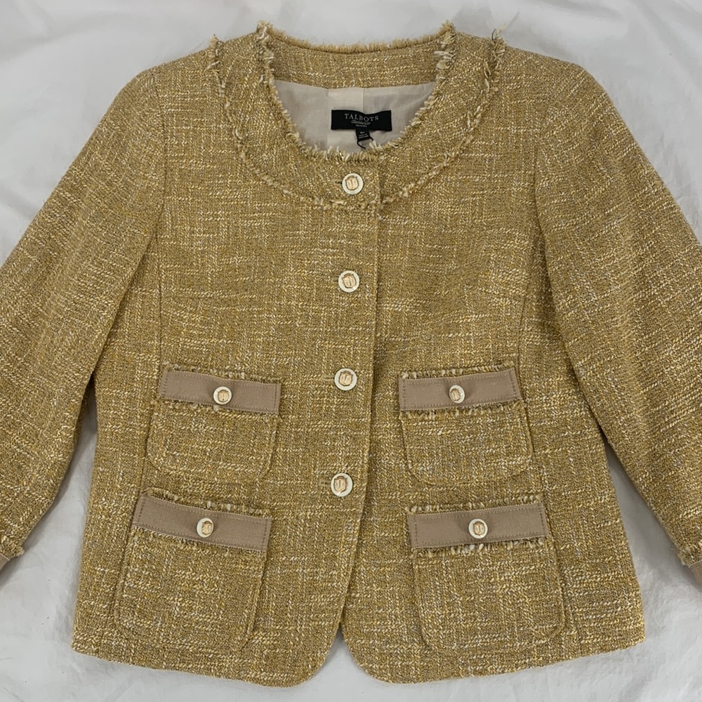 Talbots•The Grace Fit Yellow/Black/White Bouclé Fitted Jacket  Sz8P